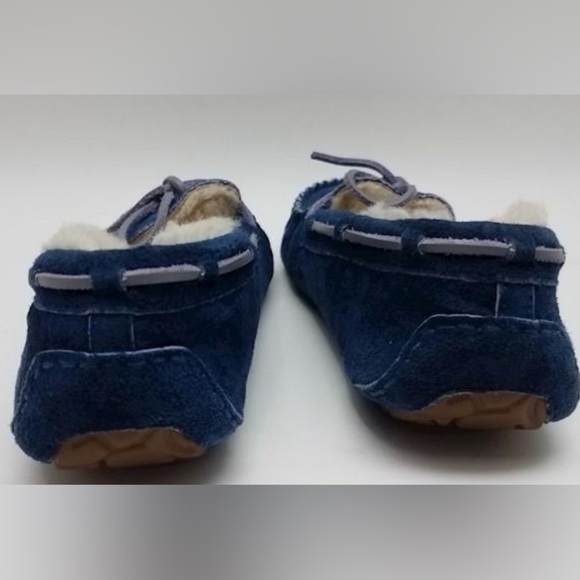 UGG Blue Suede Sherpa Fleece Lined Rubber Sole Moccasins - Picture 3 of 5